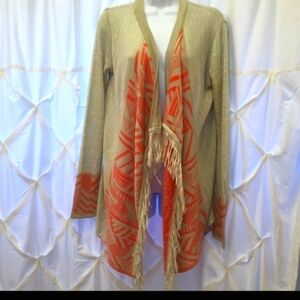 Say What?‎ Aztec Open Cardigan Sweater with Fringe